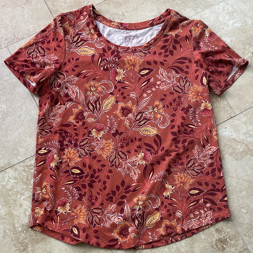 Coldwater Creek Rust Floral Short Sleeve Top